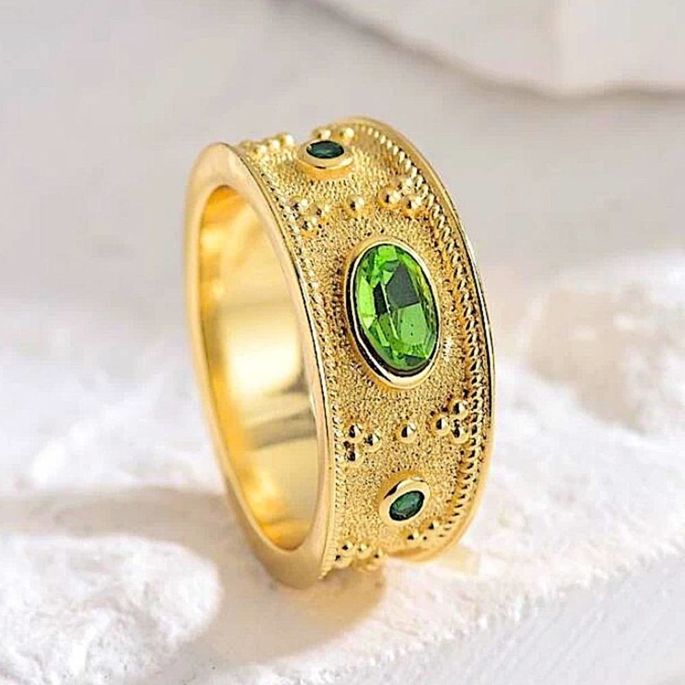 Gold 18K GP Peridot Zircon Ring Size 7
